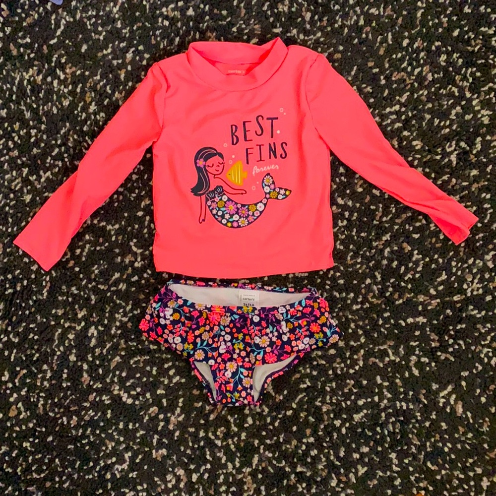 Two piece swim suit with rash guard